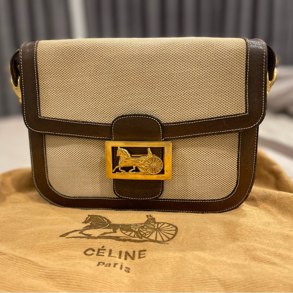 *Ultra Rare* Celine vintage bag - Leather and Canvas horse carriage buckle